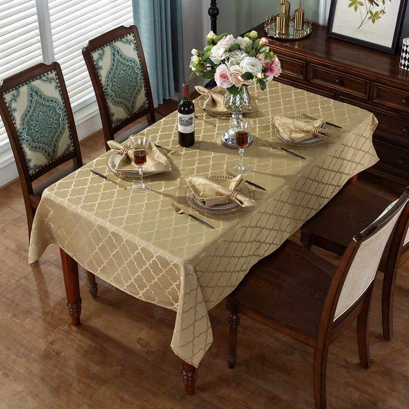 SASTYBALE Jacquard Tablecloth Flower Pattern Polyester Table Cloth Spill Proof Dust-Proof Wrinkle Resistant Table Cover for Kitchen Dining Tabletop Decoration (Square, 52" x 52"(2-4 Seats),Gold) - Image 4